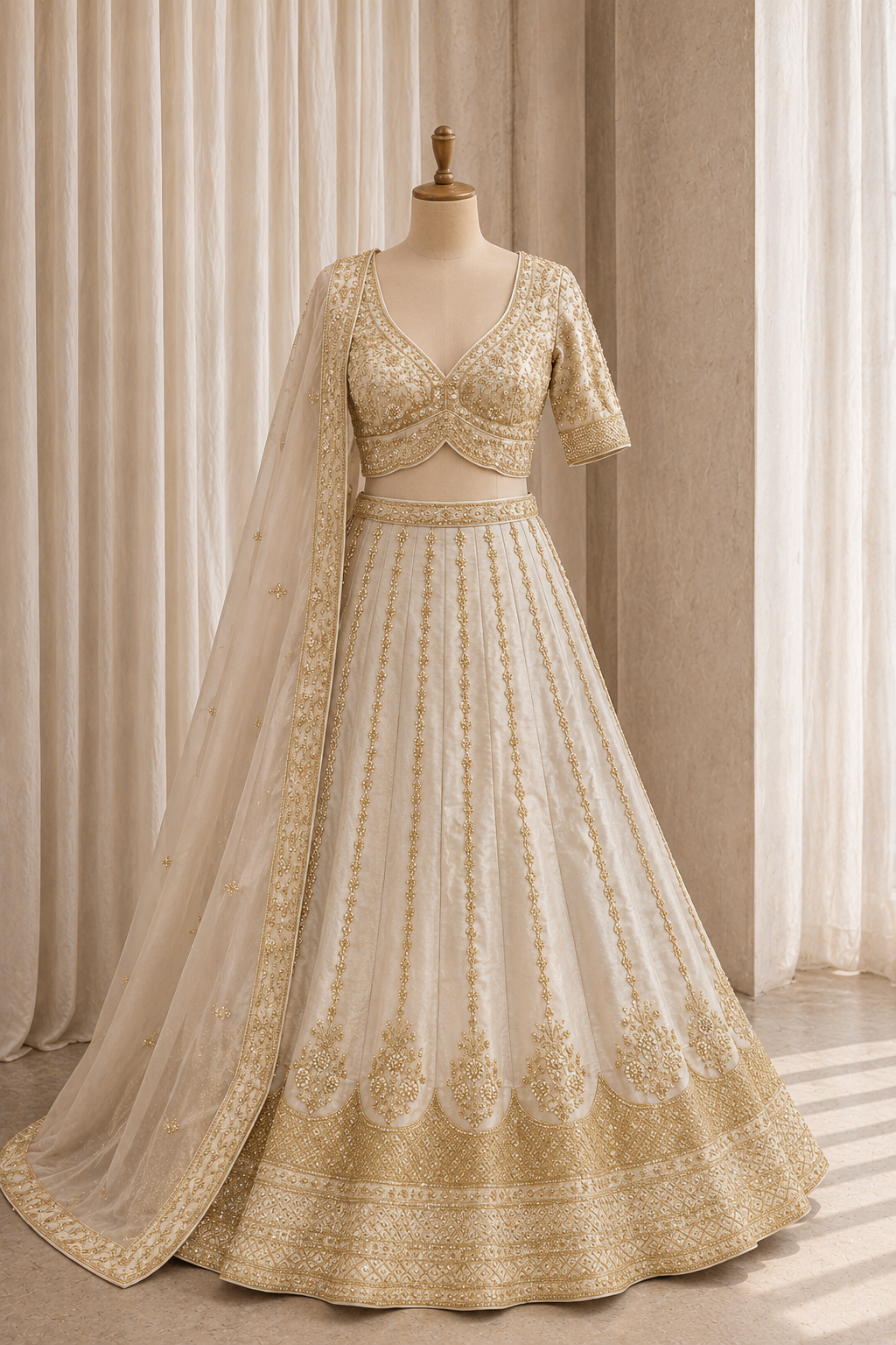 Beautiful Kasab Work and Art Silk Fabric Ivory Color Lehenga