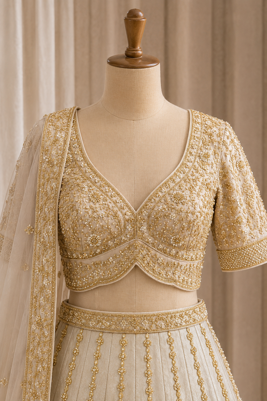 Beautiful Kasab Work and Art Silk Fabric Ivory Color Lehenga