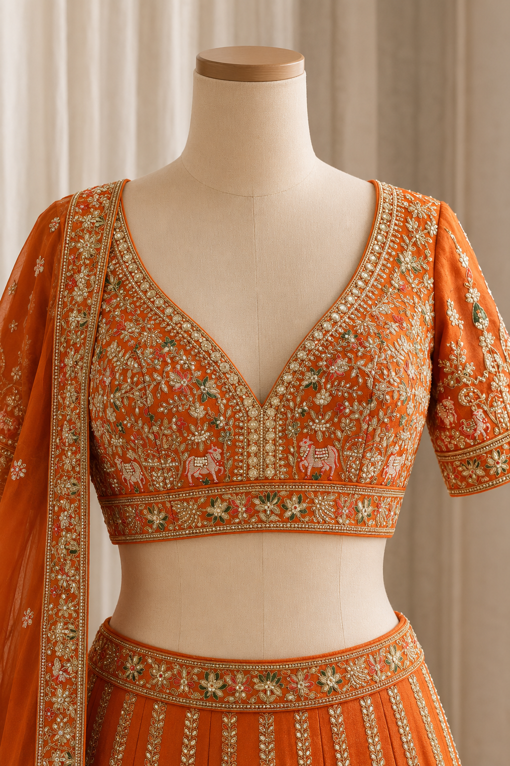 Radiance Kasab Work and Art Silk Fabric Orange Color Lehenga