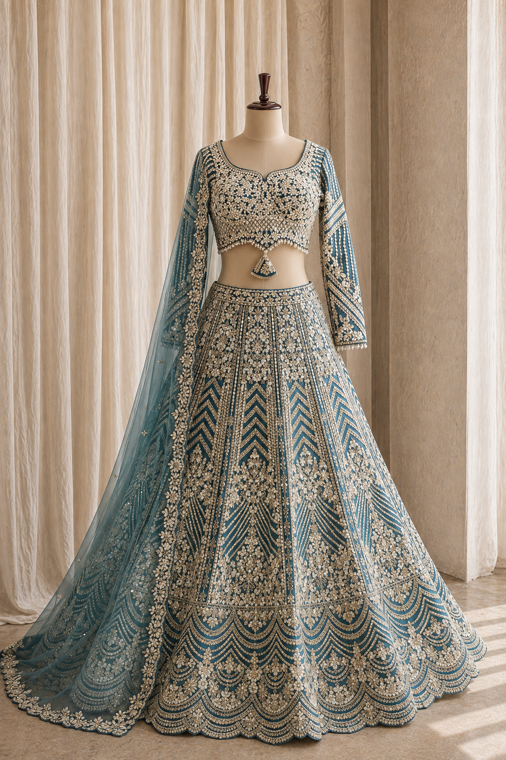 Fabulous Mirror Work and Raw Silk Fabric Rama Green Color Lehenga Choli
