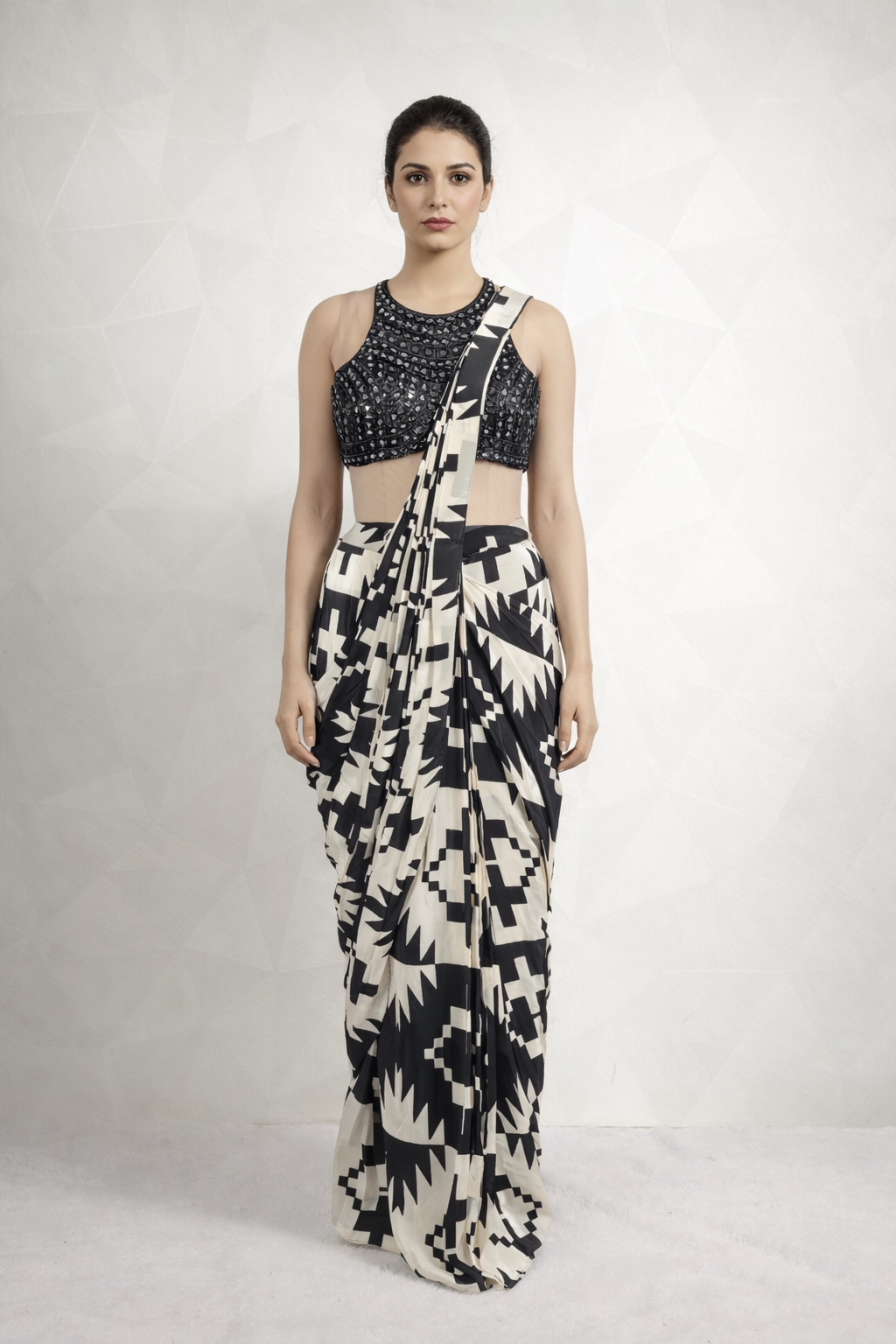 Gorgeous Draped Printed Saree With Ready Mirror And Cut Dana Choli
