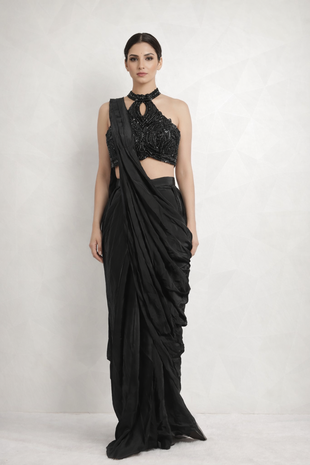 Incredible black Draped Saree With Designer Ready Blouse
