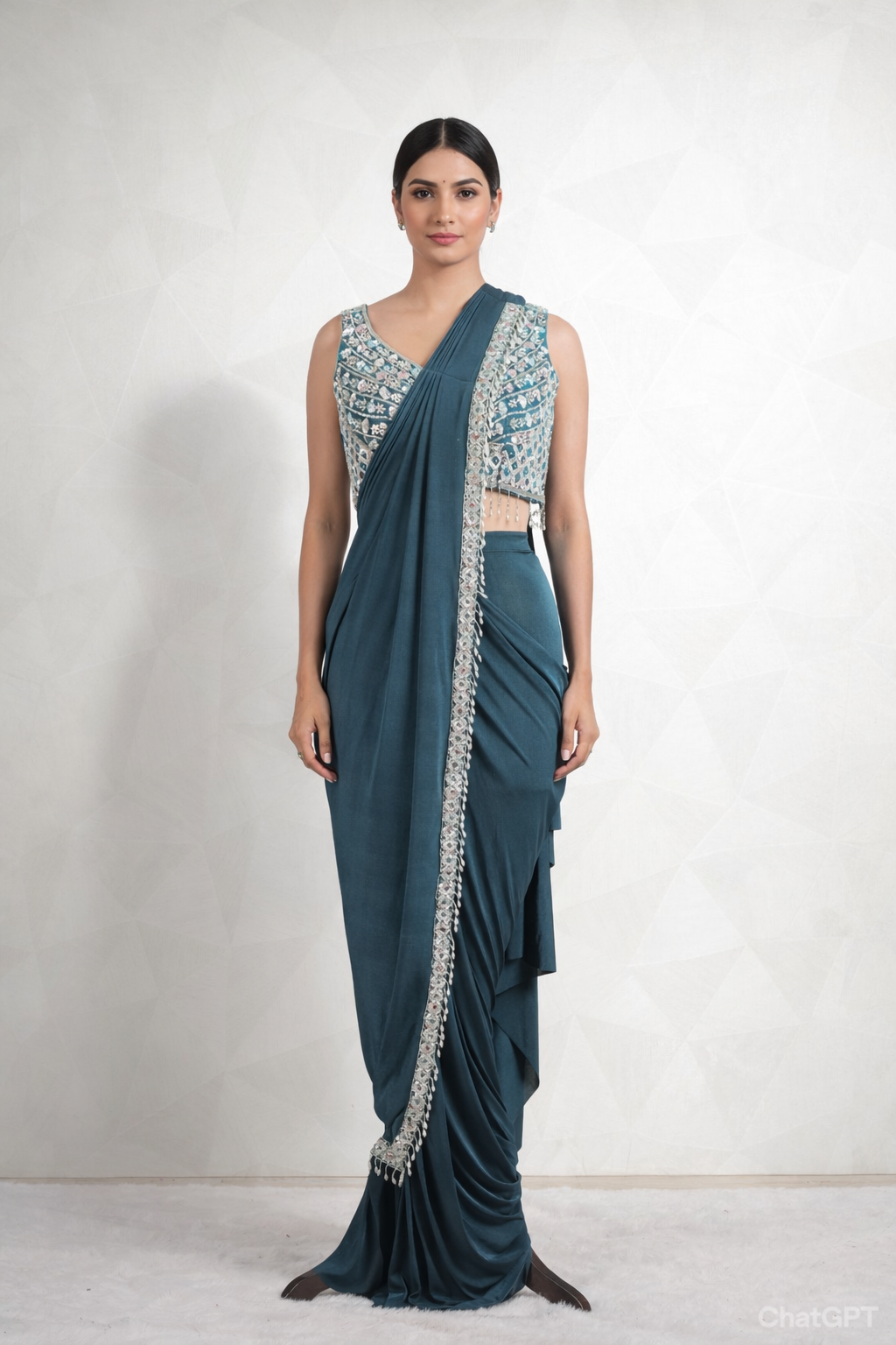 Gorgeous Draped Saree With Ready Sequins And Cut Dana Blouse