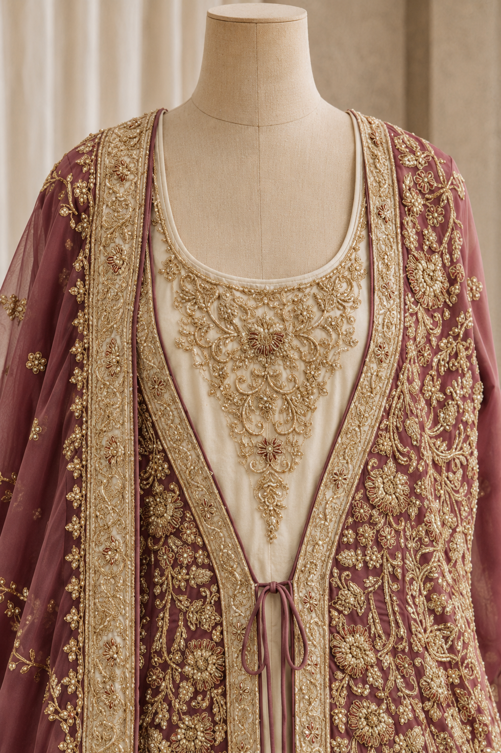 Awesome Zardozi Work and Georgette Fabric Mauve Pink Color Bridal Indo-Western Gown