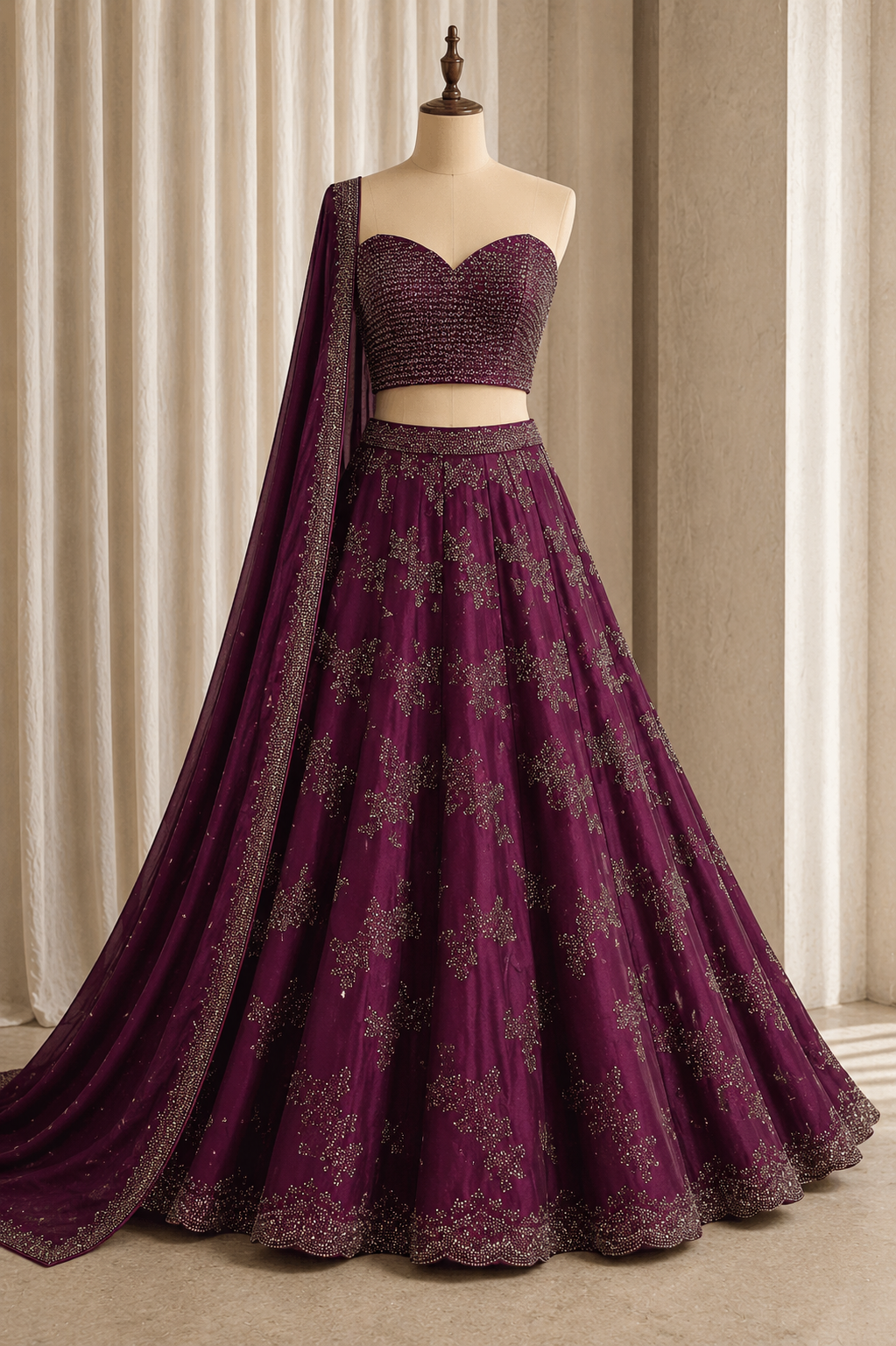 Awesome Satin Silk Fabric and Black Color Swarovski Work Lehenga Choli