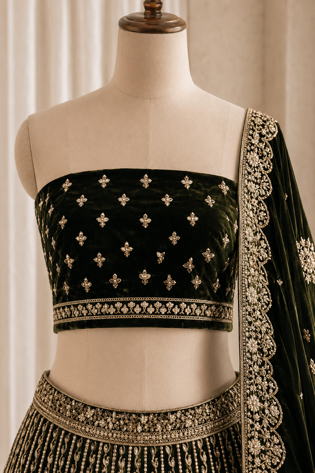 Marvelous Velvet Fabric and Dark Green Color Sequins Work Lehenga Choli