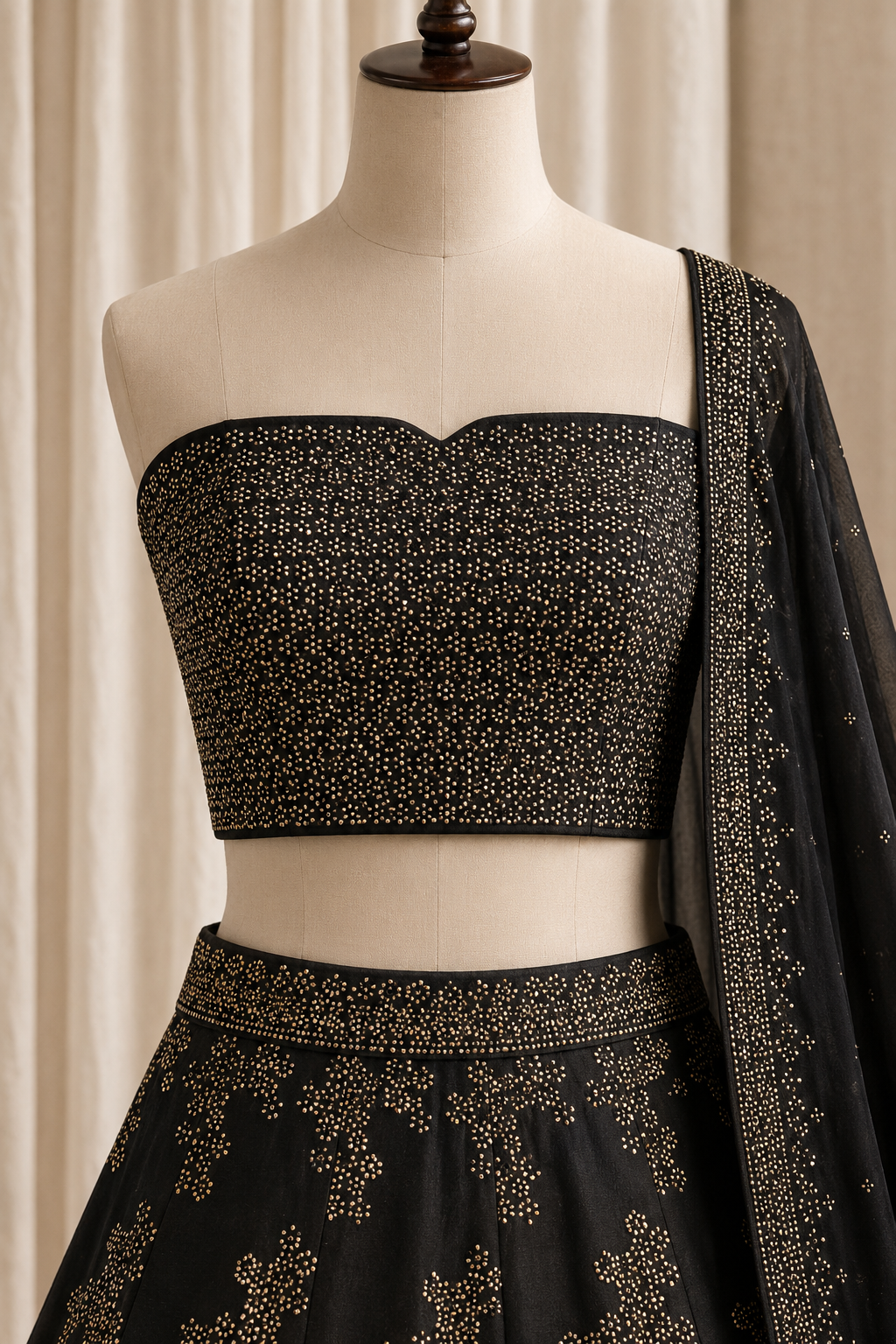 Glamorous Satin Silk Fabric and Black Color Swarovski Work Lehenga Choli