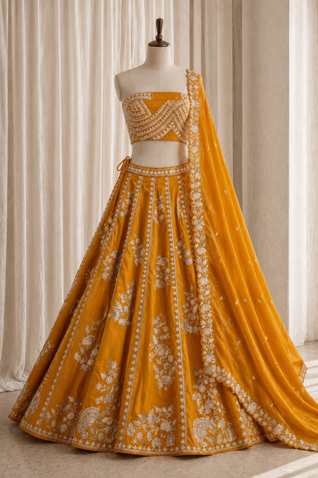 Attractive Tissue Fabric and Orange Color Cut dana Work Lehenga Choli