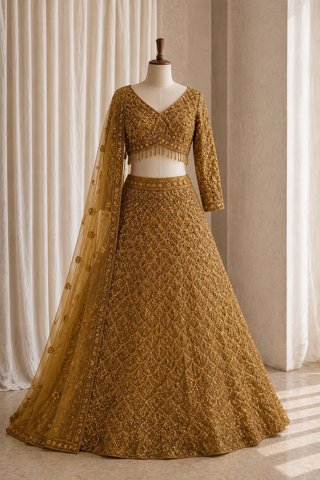 Attractive Soft Net Fabric and Cupper Color Sequins Work Lehenga Choli