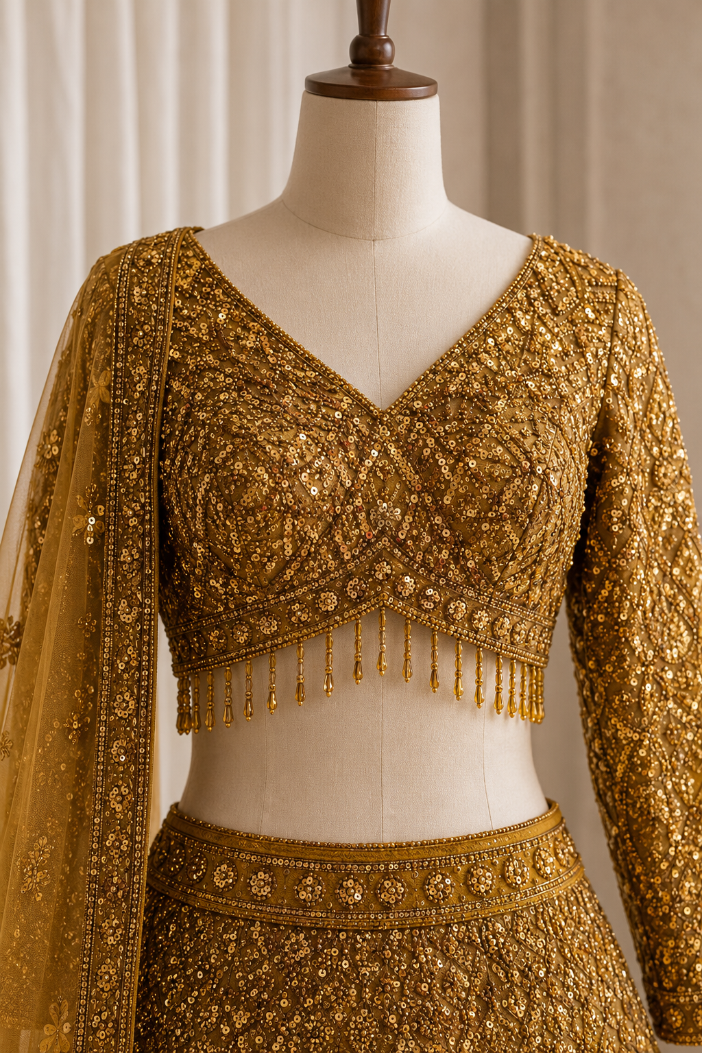 Attractive Soft Net Fabric and Cupper Color Sequins Work Lehenga Choli