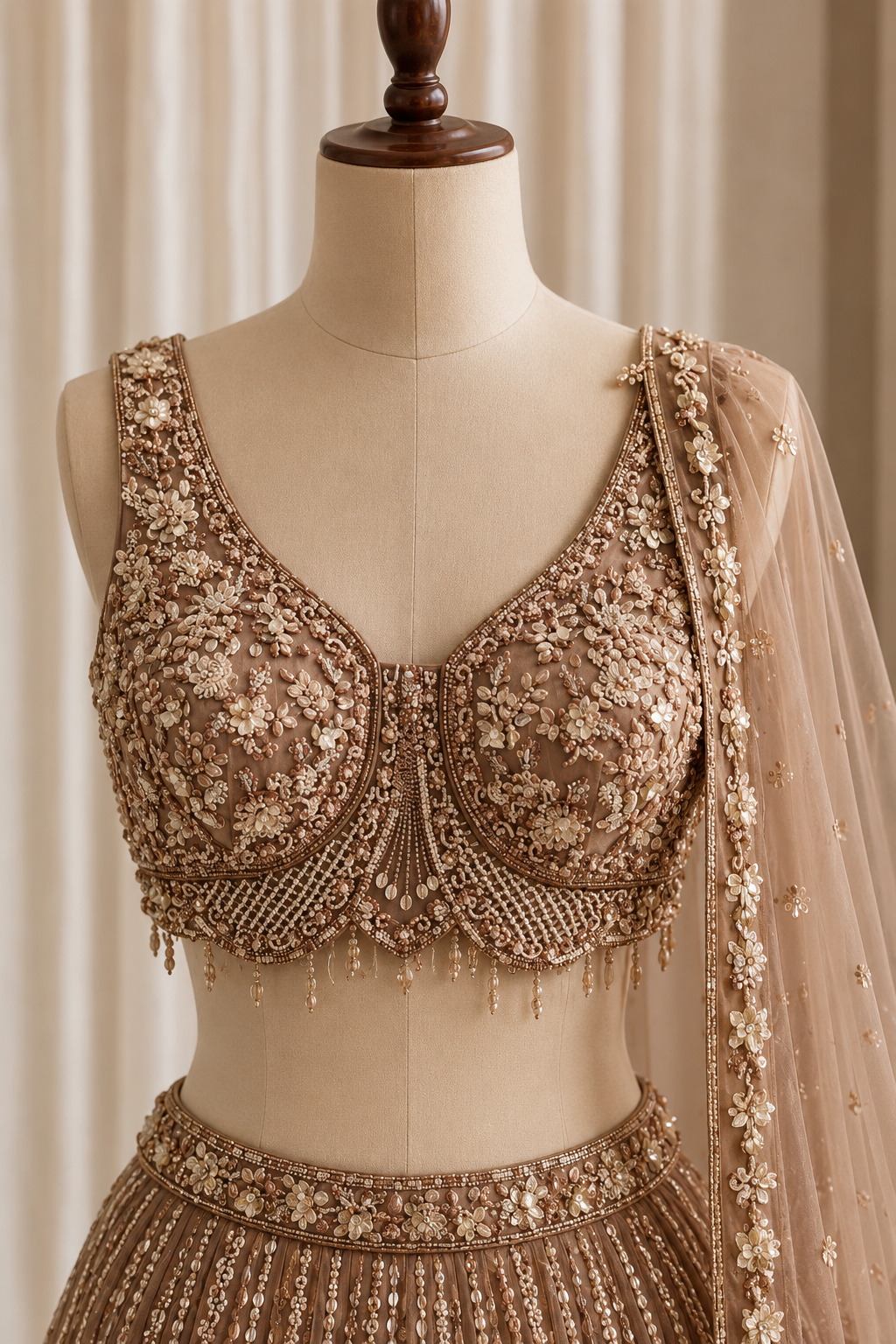 Cute Soft Net Fabric and Brown Color Cutdana Work Lehenga Choli