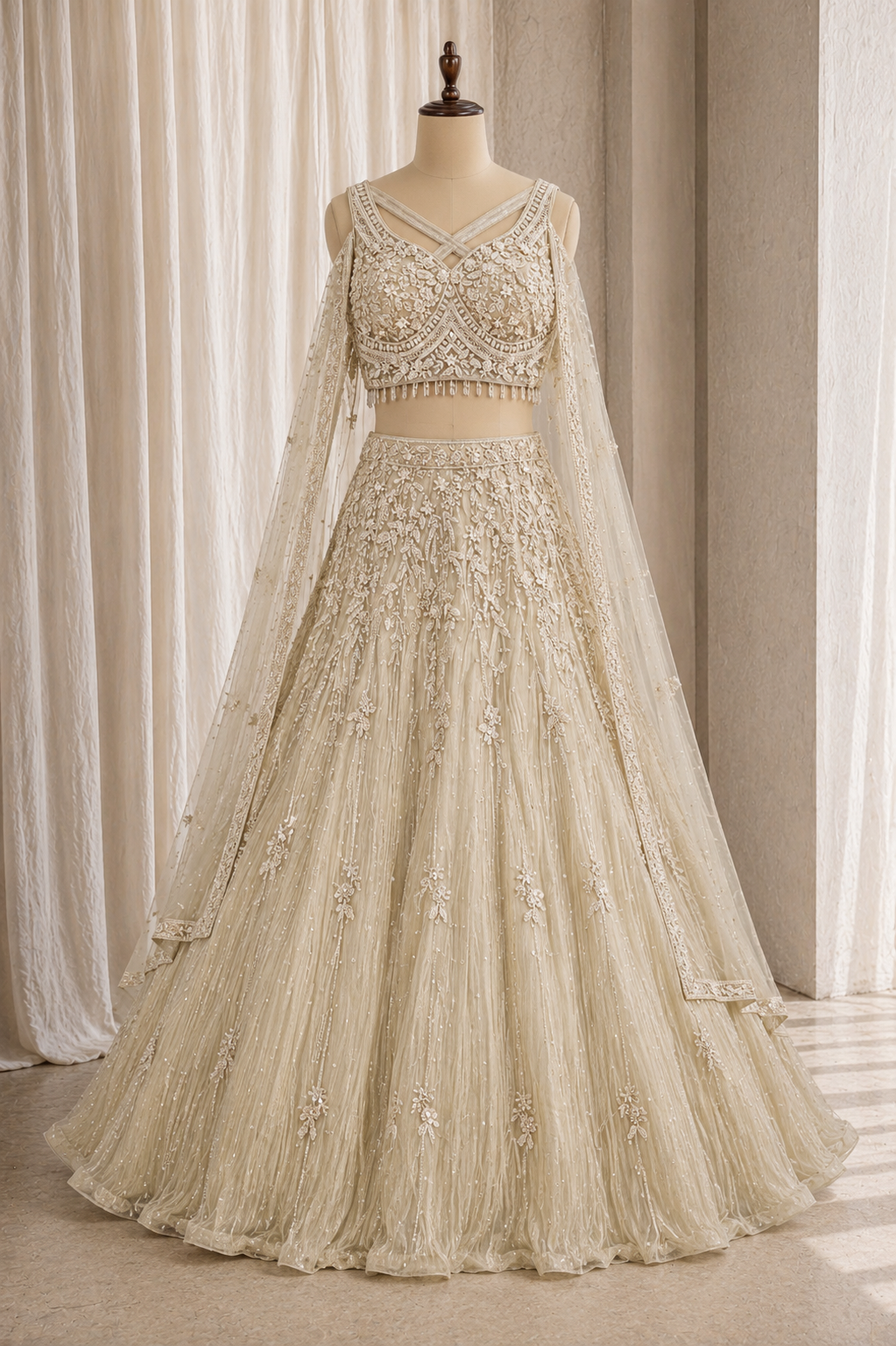 Handsome Soft Net Fabric and Ivory Color Sequins Work Lehenga Choli