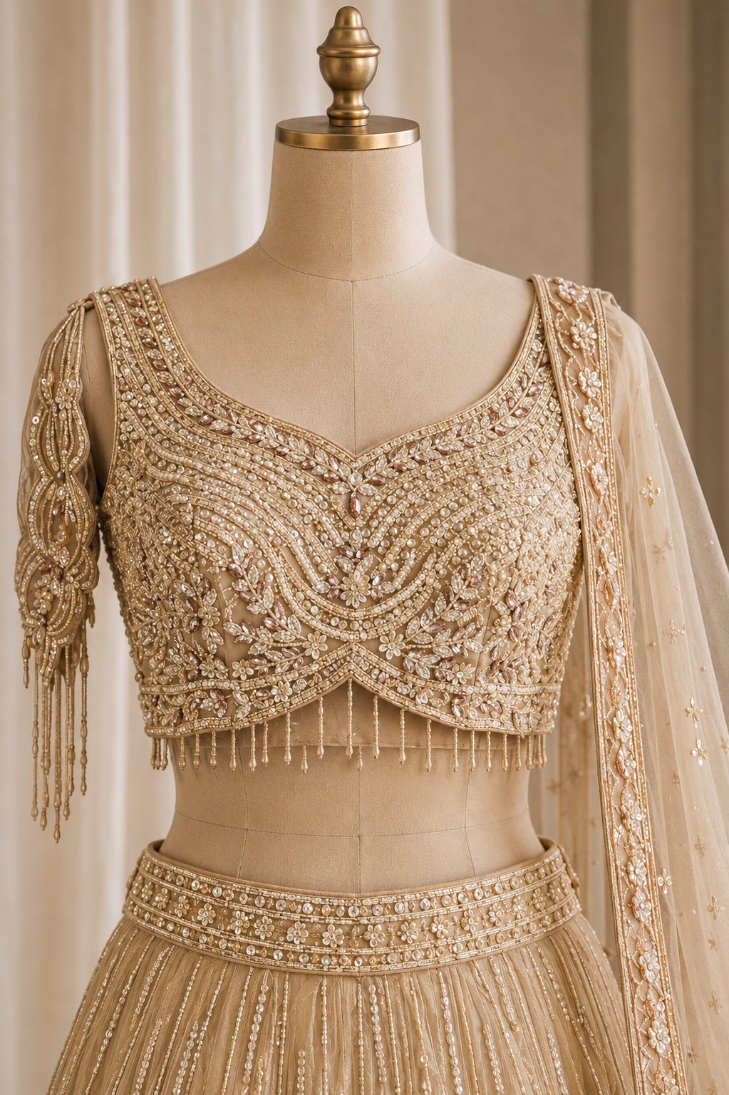 Superfine Soft Net Fabric and Beige Color Sequins Work Lehenga Choli