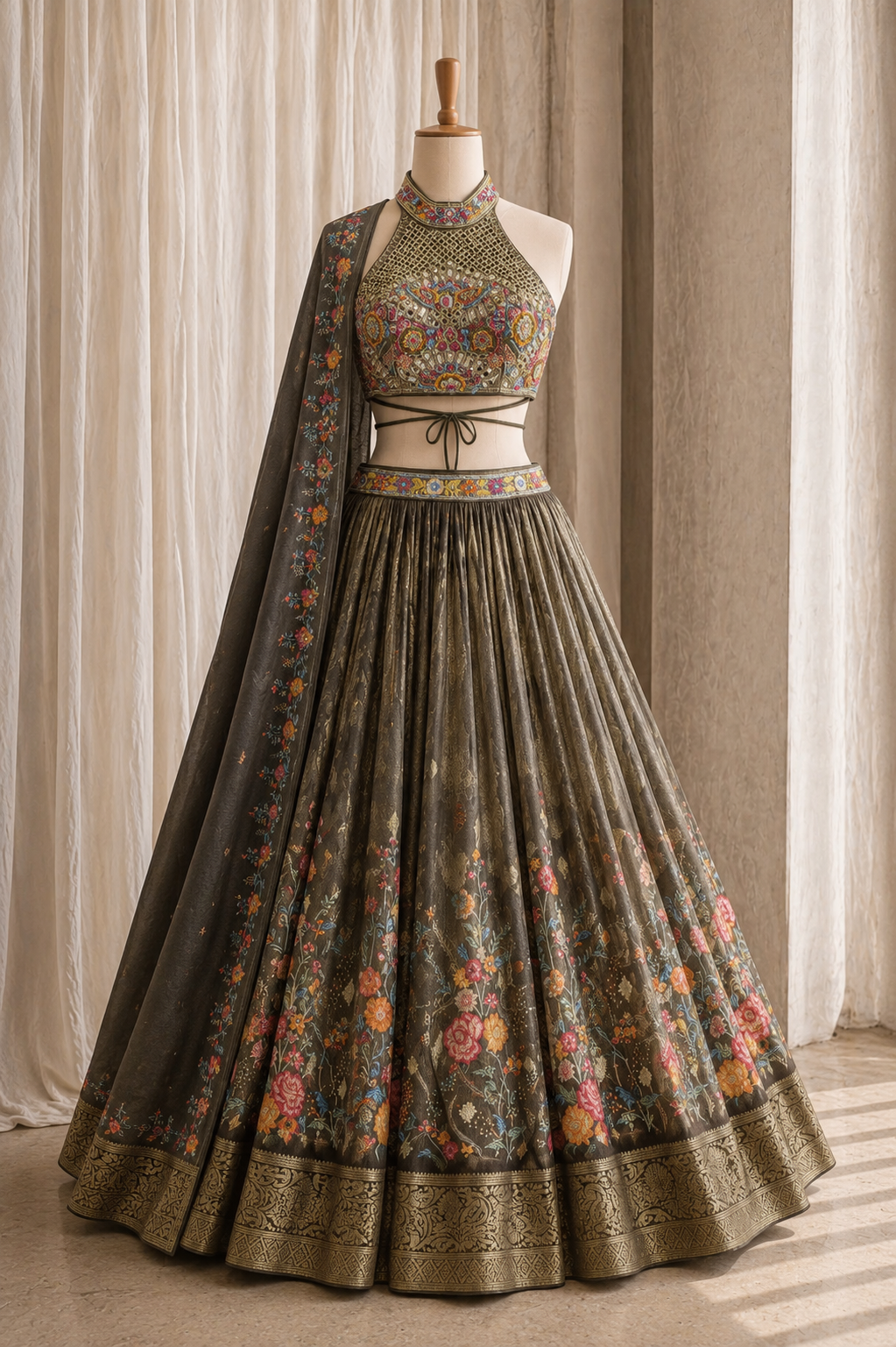Wonderful Shimmer Silk Fabric and Green Color Sequins Work Lehenga Choli