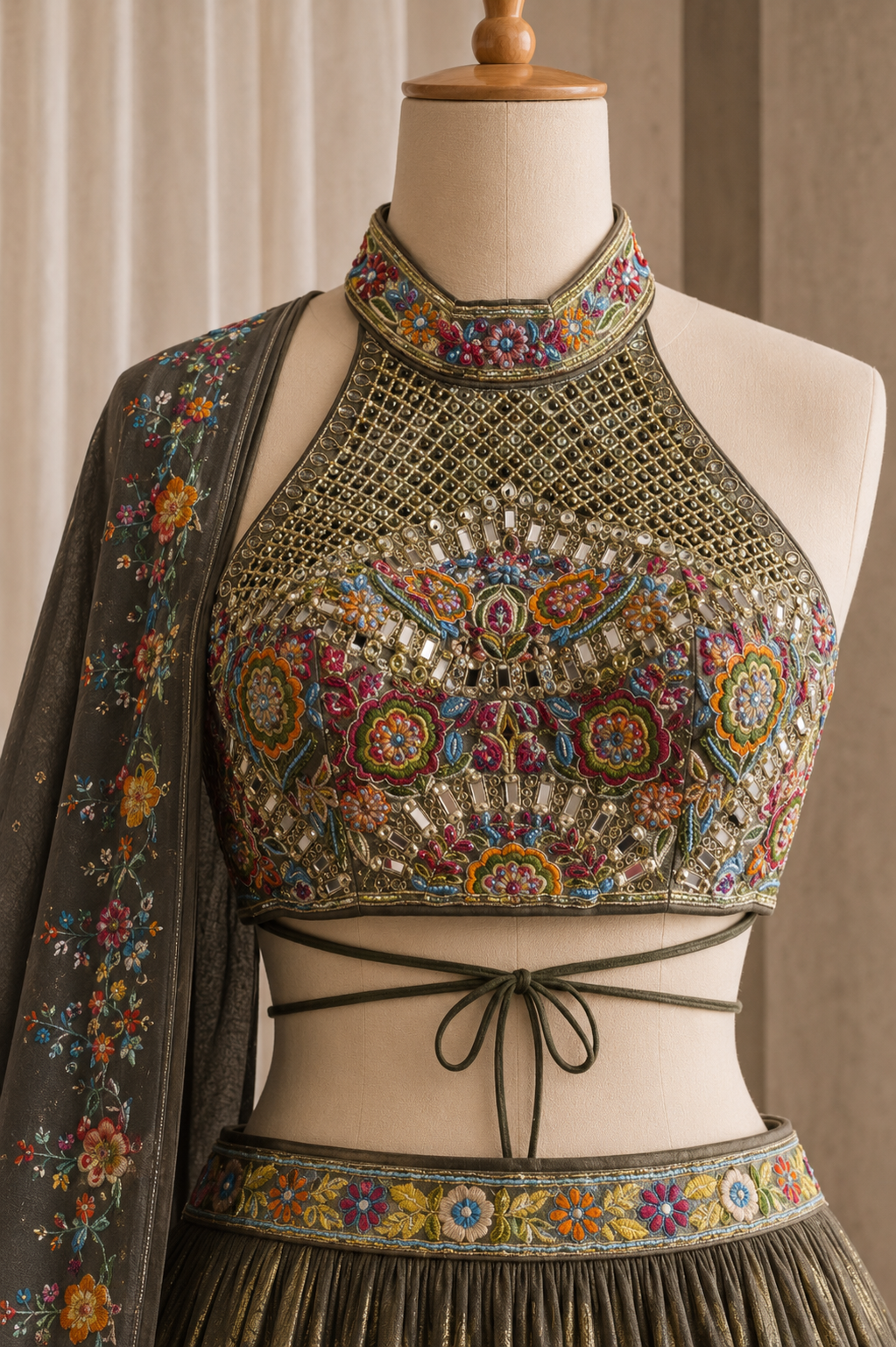Wonderful Shimmer Silk Fabric and Green Color Sequins Work Lehenga Choli