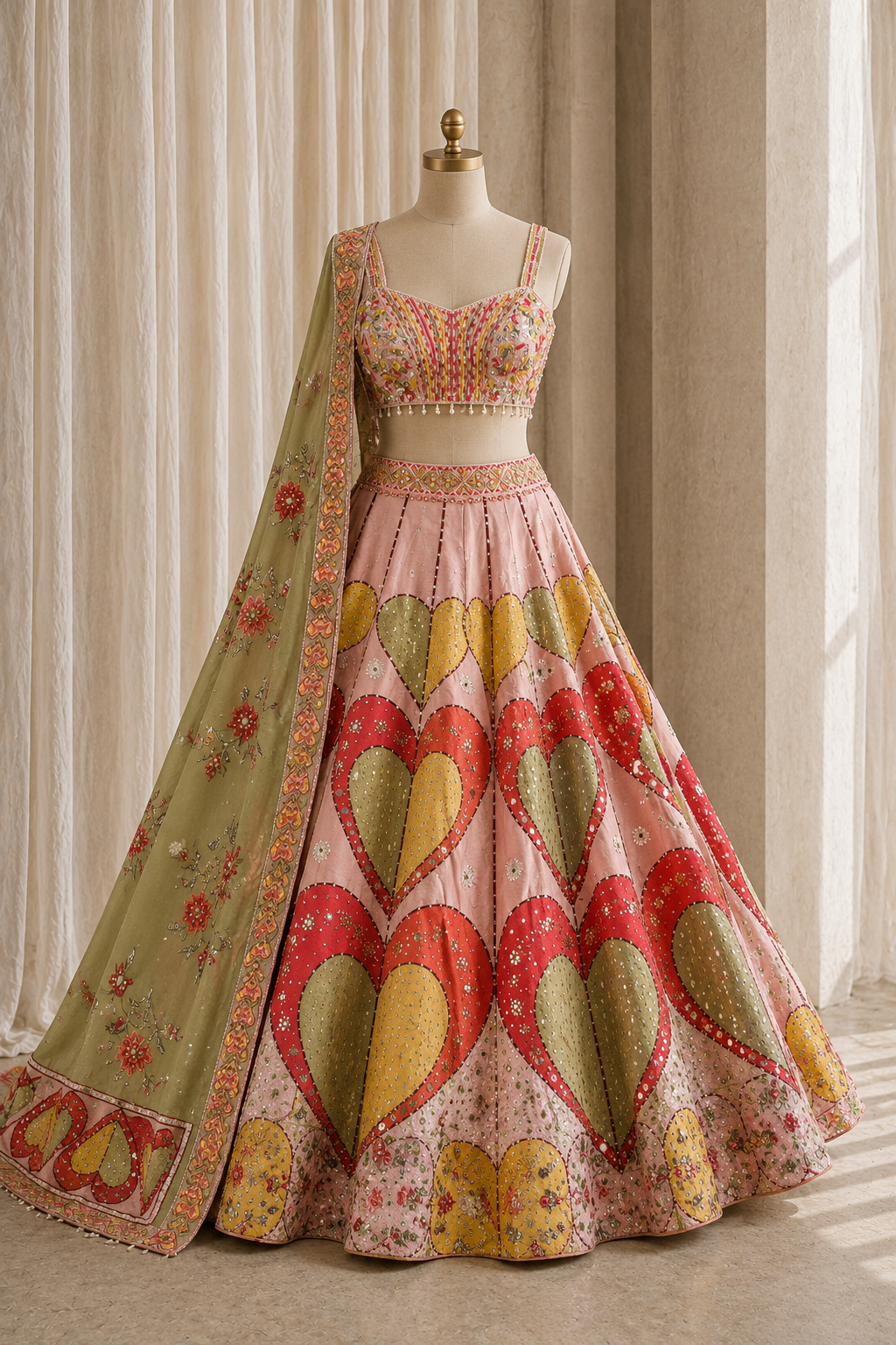 Standard Dupion Silk Fabric and Pink Color Mirror Work PDP Style Lehenga Choli