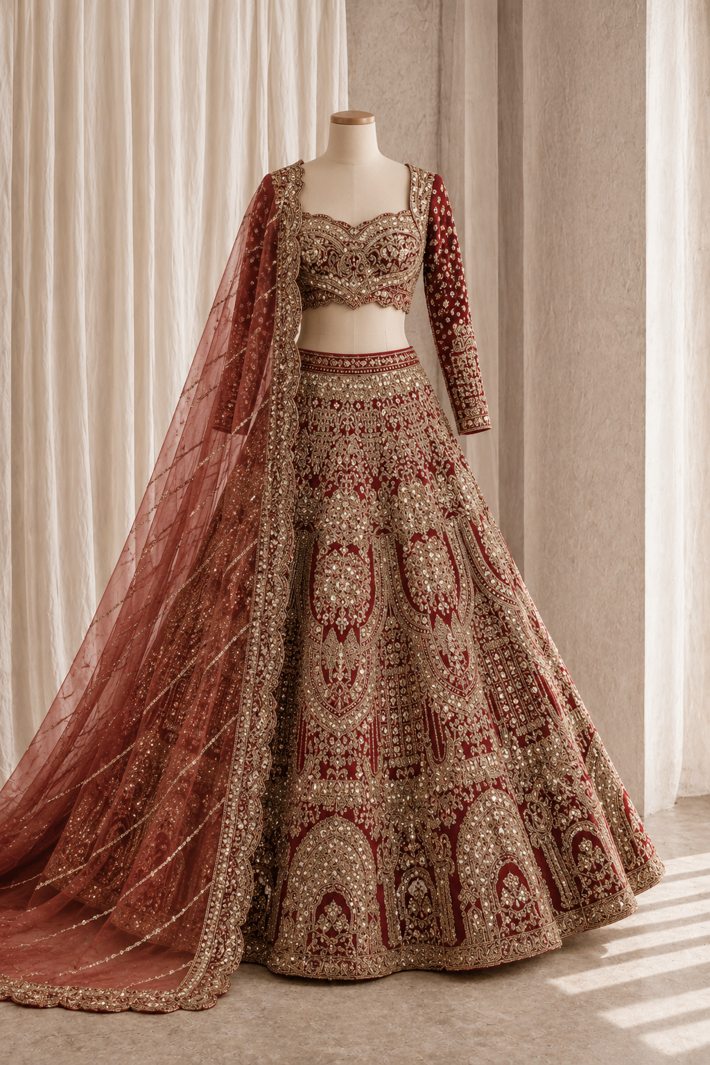 Fantabulous Soft Net Fabric and Maroon Color Diamond Work Lehenga Choli