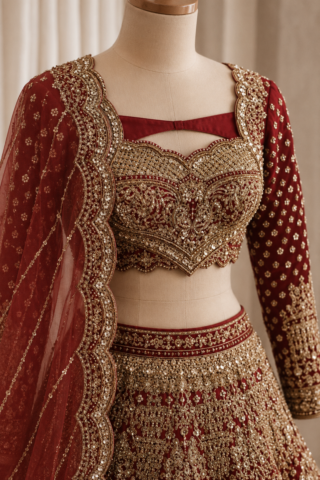 Fantabulous Soft Net Fabric and Maroon Color Diamond Work Lehenga Choli