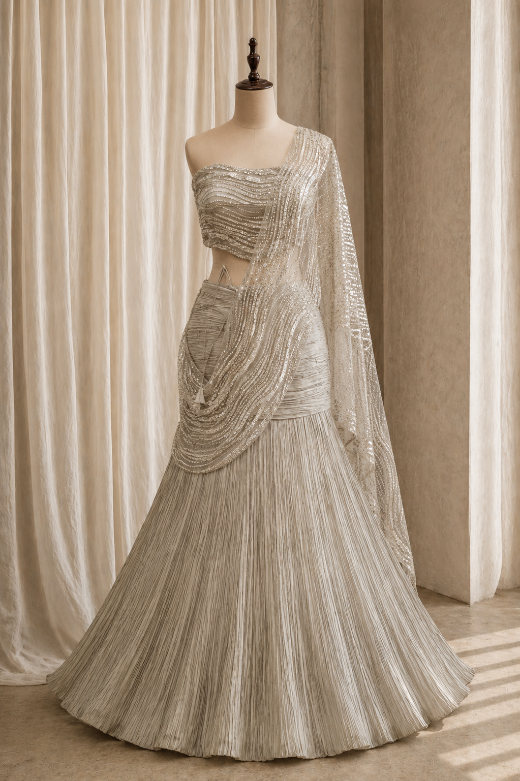 Prime Crepe Fabric and Cupper Gold Sequins Work Fishcut Lehenga Choli