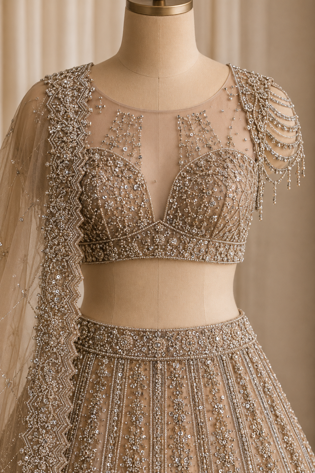 Marvelous Soft Net Fabric and Cupper Gold Sequins Work Lehenga Choli