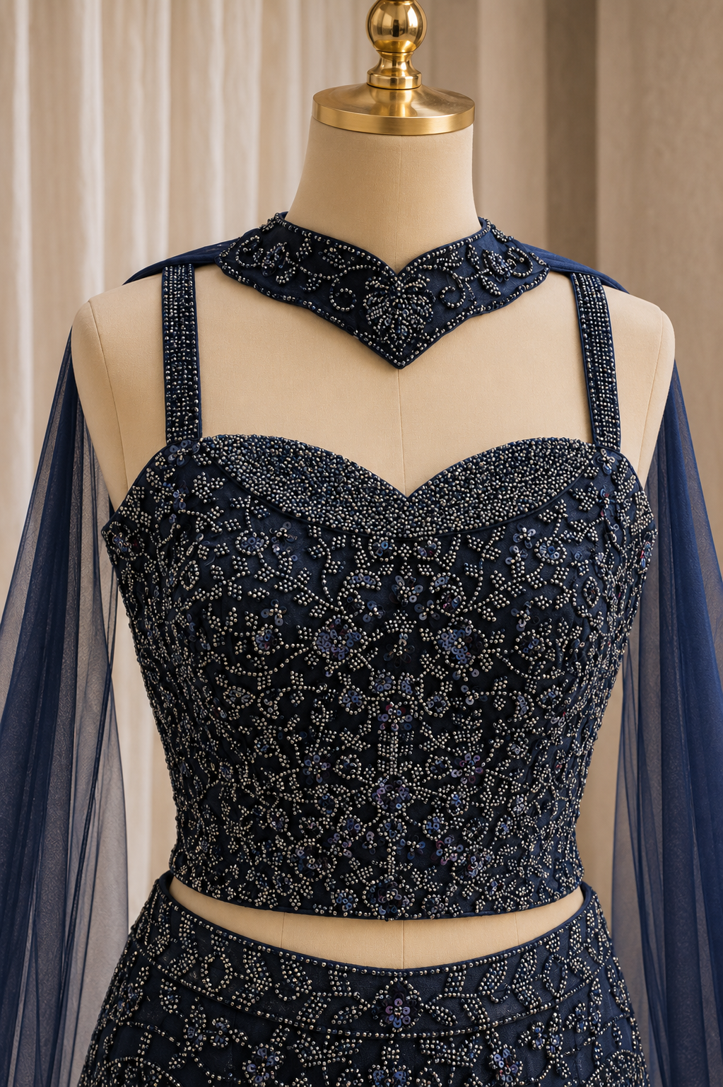 Superb Soft Net Fabric and Nay Blue Cut Dana Work Fishcut Lehenga Choli
