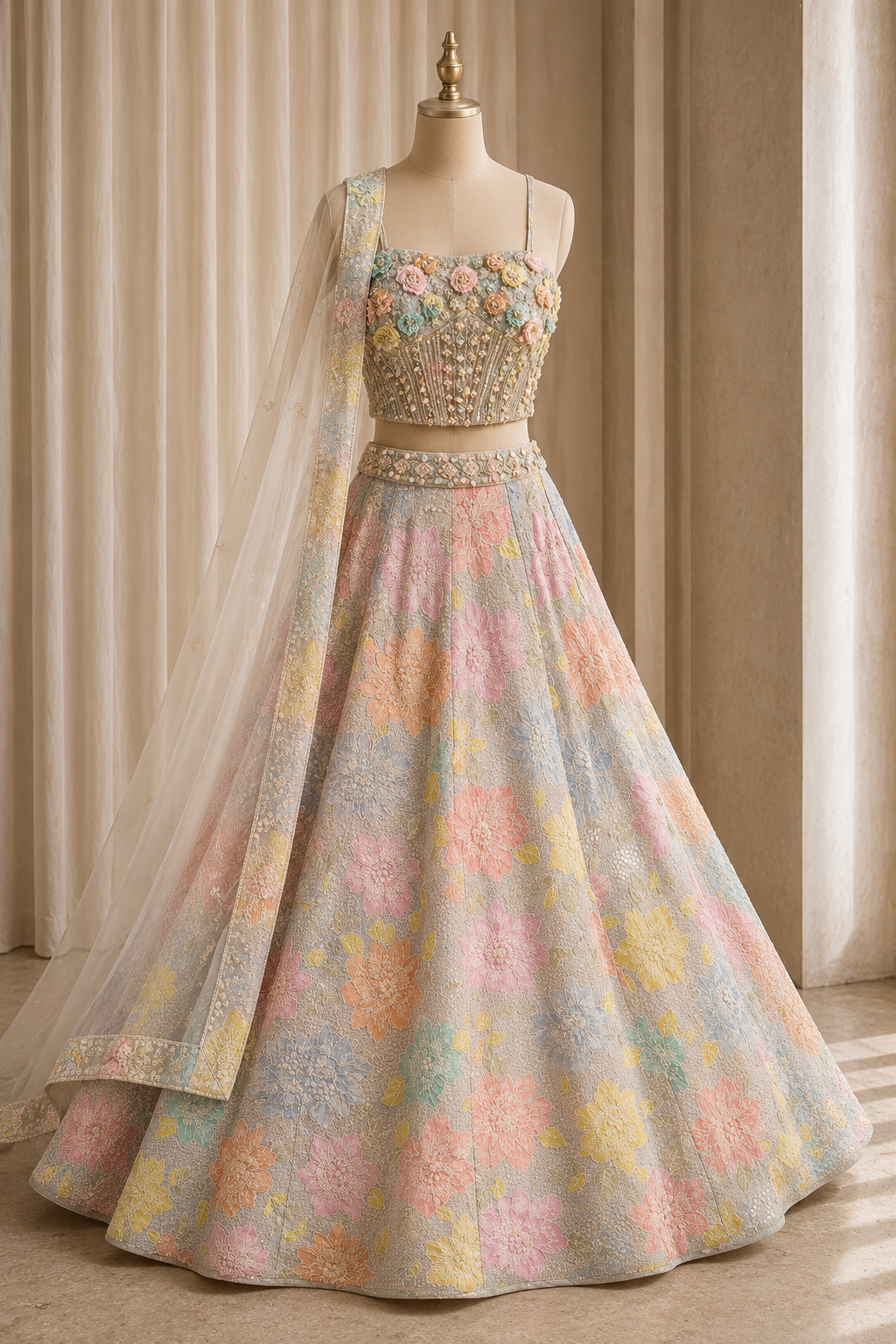 Fabulous Georgette Fabric and Grey Color Cut Dana Work Lehenga Choli