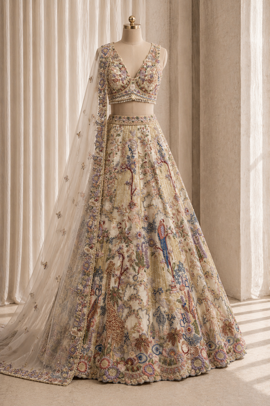 Excellent Soft Net Fabric and Ivory Color Thread Work Lehenga Choli