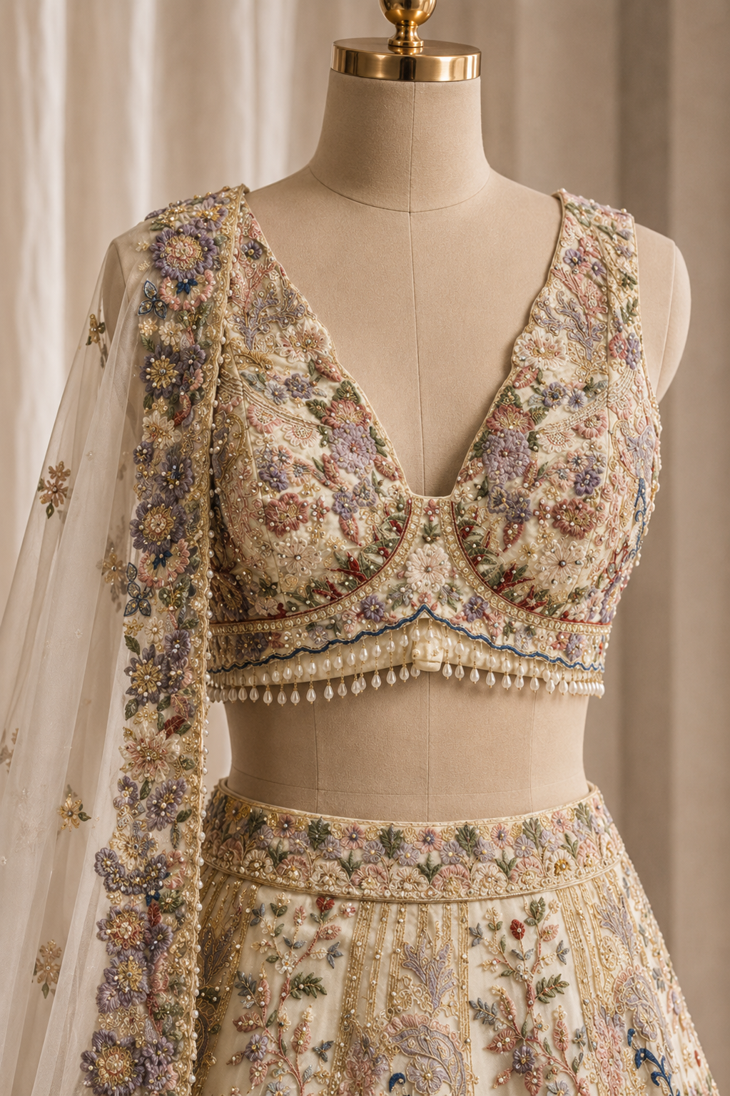 Excellent Soft Net Fabric and Ivory Color Thread Work Lehenga Choli