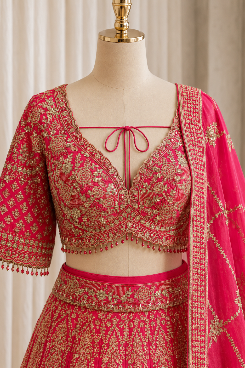 Lovely Banarasi Silk Fabric and Rani Color Weaving Work Lehenga Choli