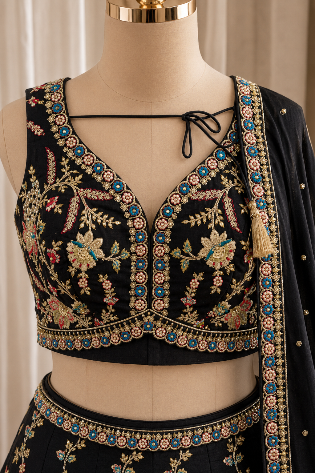 Wonderful Georgette Fabric and Black Color Thread Work Lehenga Choli