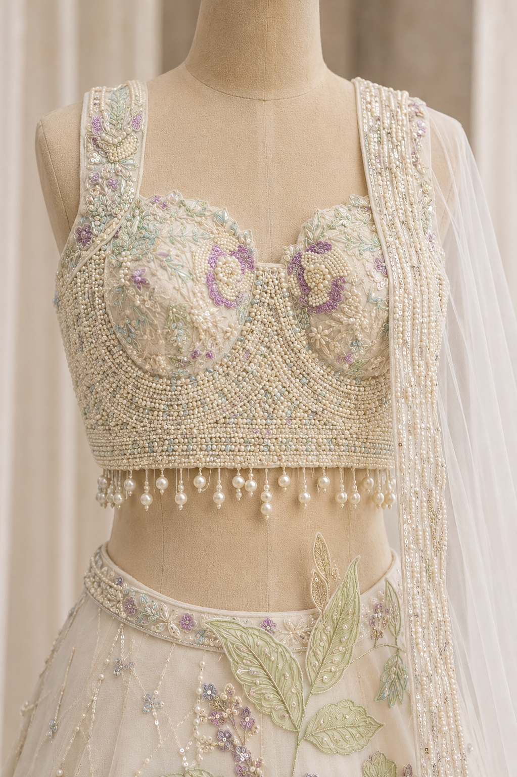 Glossy Net Fabric and Ivory Color Applique Work Lehenga Choli