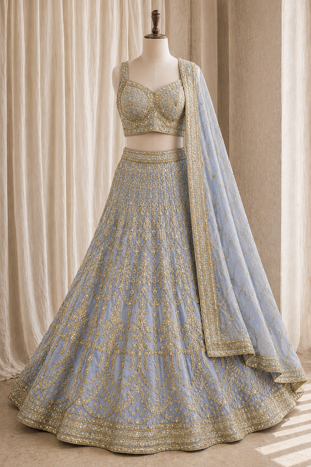Perfect Georgette Fabric and Grey Blue Color Kasab Work Lehenga Choli