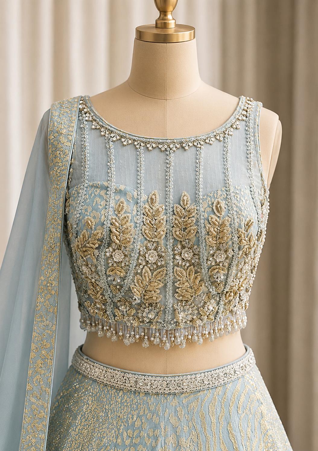 Fine Lycra Fabric and Grey Blue Color Diamond Work Lehenga Choli