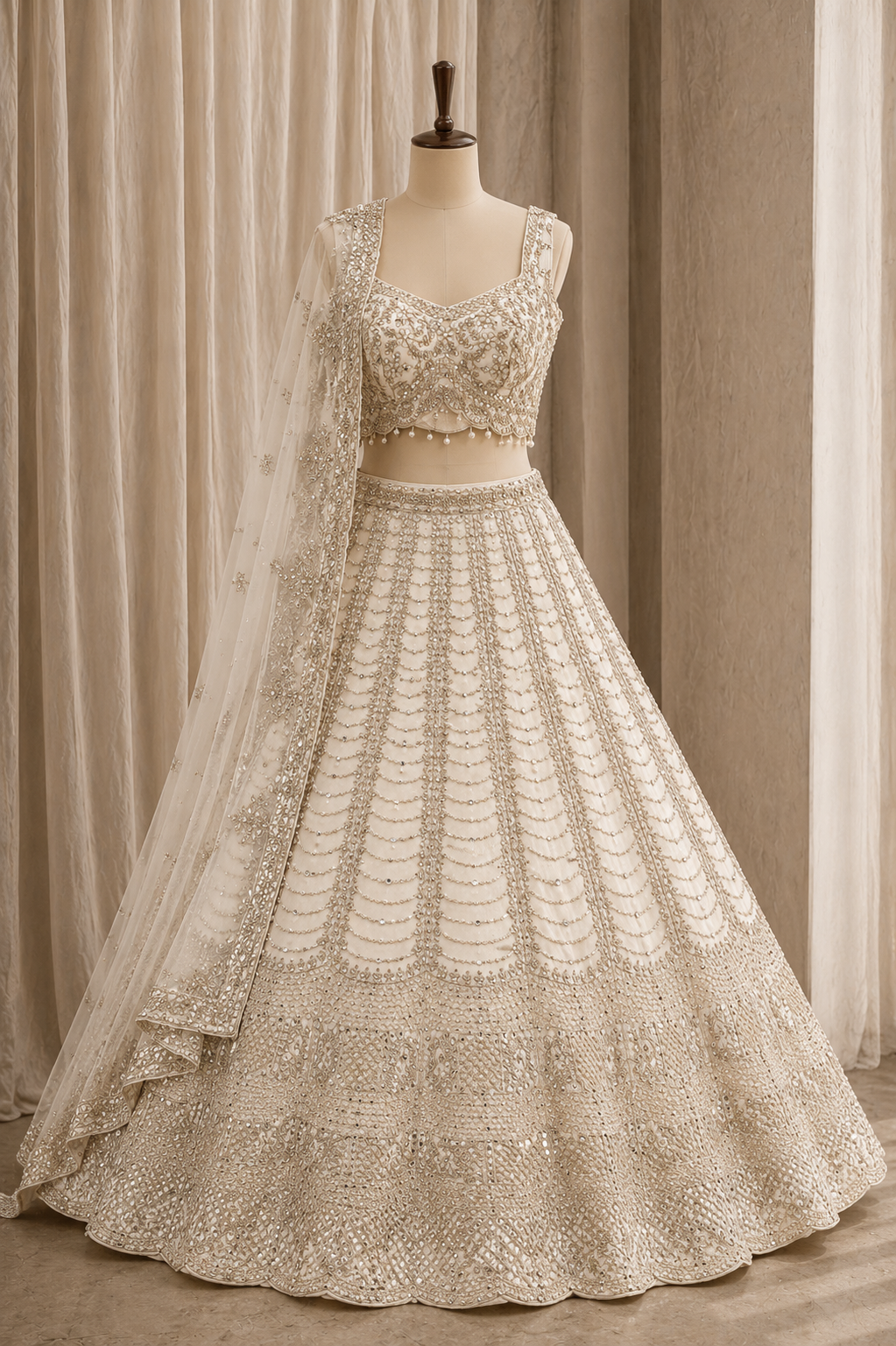Stellar Dupion Silk Fabric and Off White Color Mirror Work Lehenga Choli
