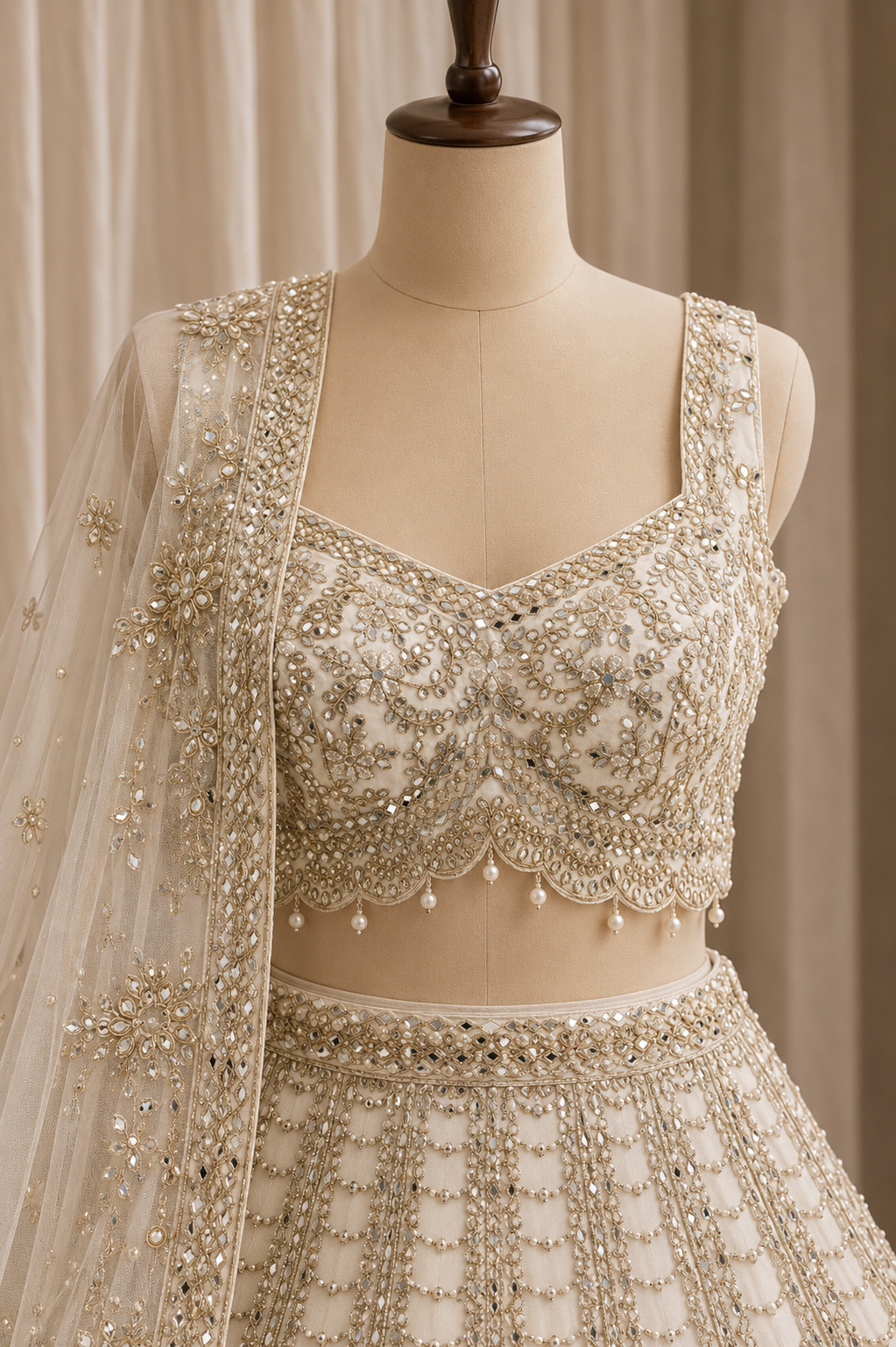 Stellar Dupion Silk Fabric and Off White Color Mirror Work Lehenga Choli