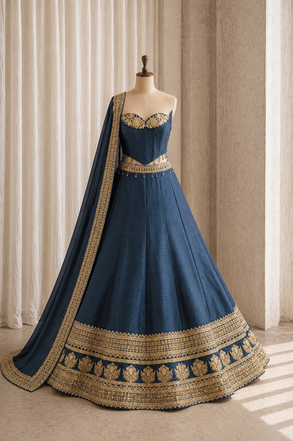 Gorgeous Shimmer Fabric and Navy Blue Color Kasab Work Lehenga Choli