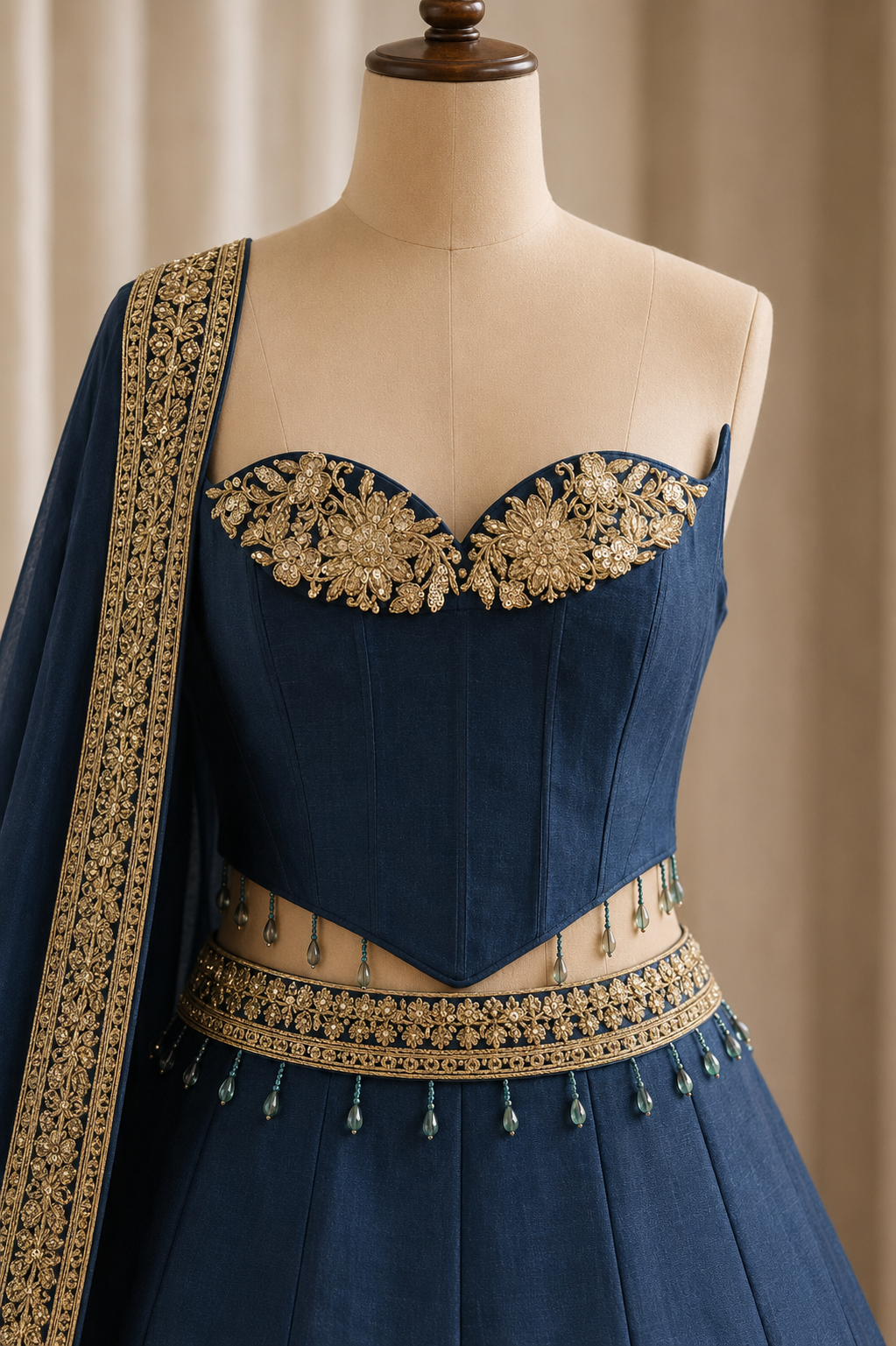 Gorgeous Shimmer Fabric and Navy Blue Color Kasab Work Lehenga Choli