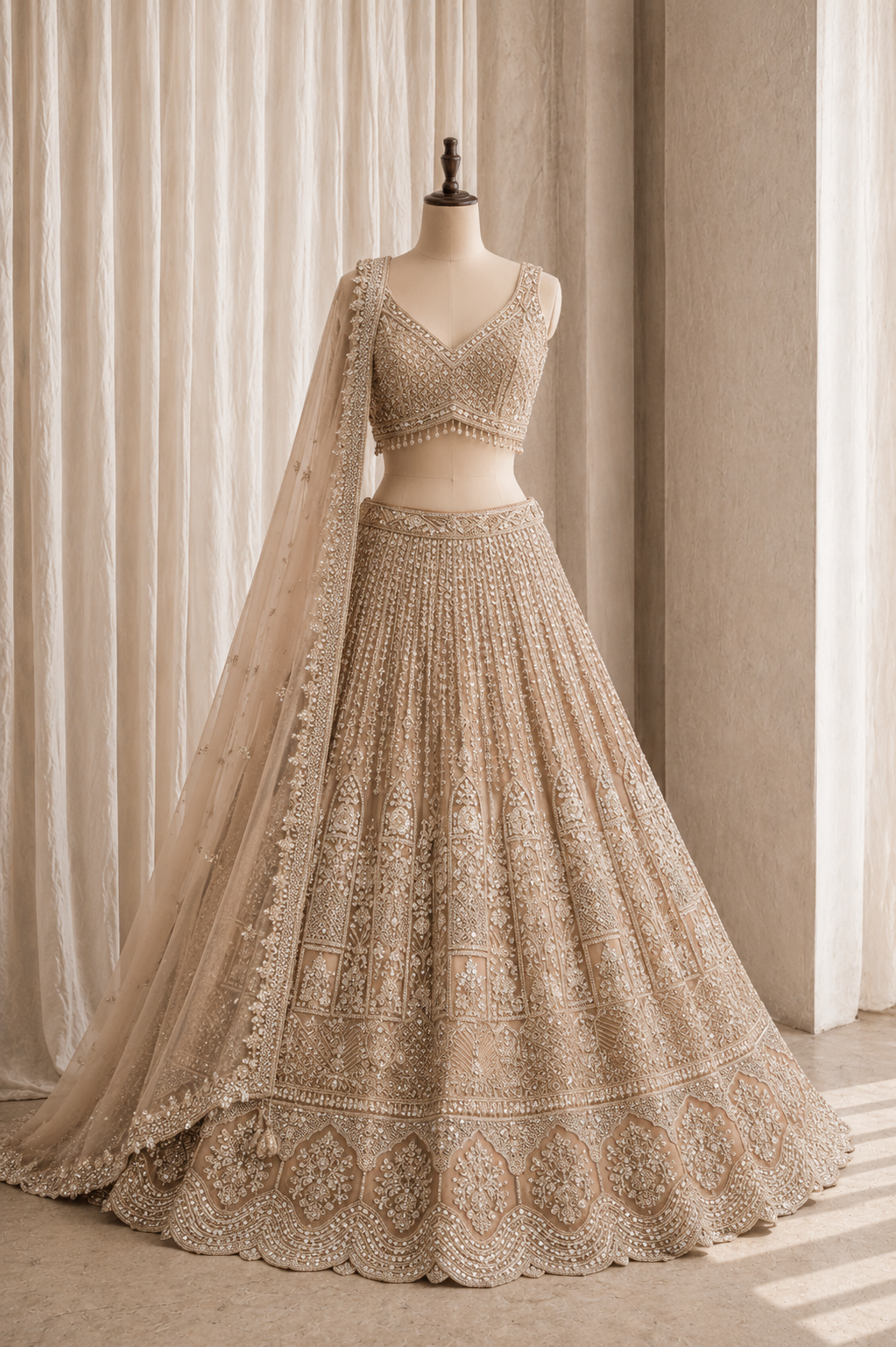 Excellent Soft Net Fabric and Gold Color Cutdana Work Lehenga Choli