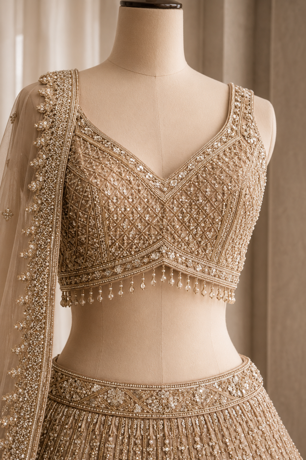 Excellent Soft Net Fabric and Gold Color Cutdana Work Lehenga Choli