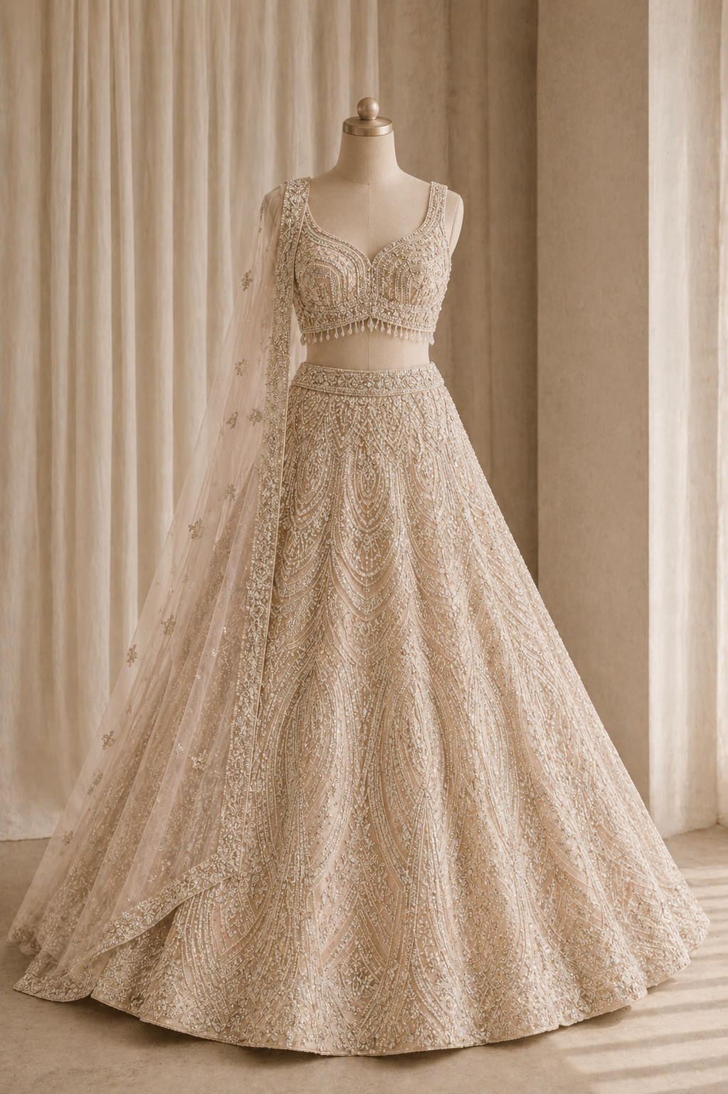 Lovely Soft Net Fabric and Gold Color Cutdana Work PDP Style Lehenga Choli