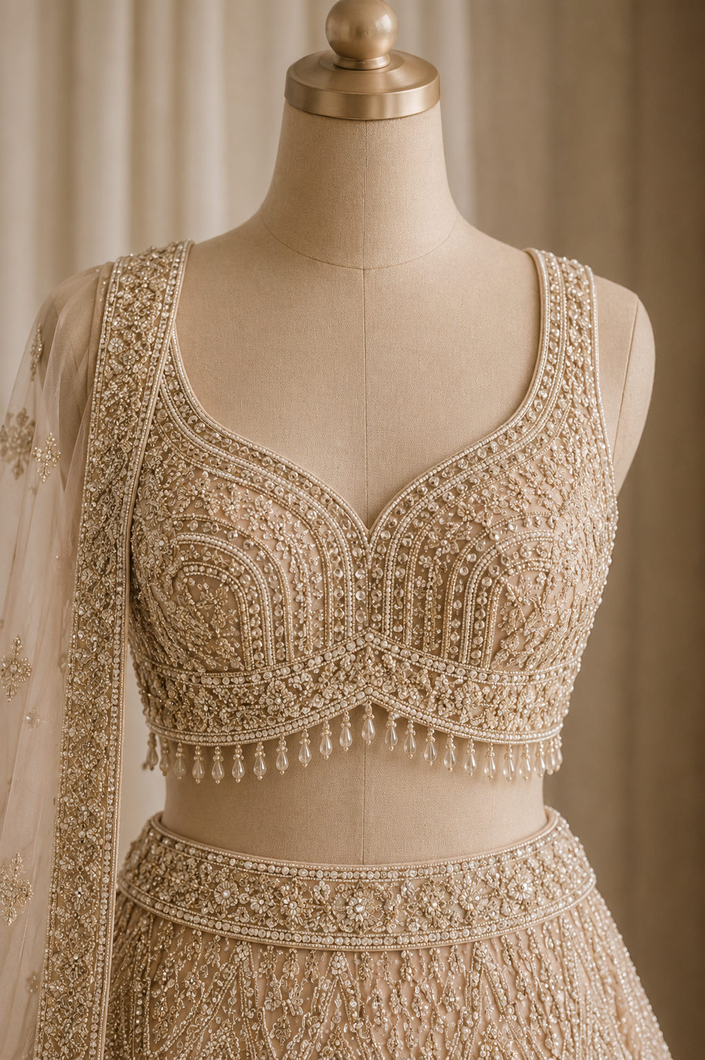 Lovely Soft Net Fabric and Gold Color Cutdana Work PDP Style Lehenga Choli