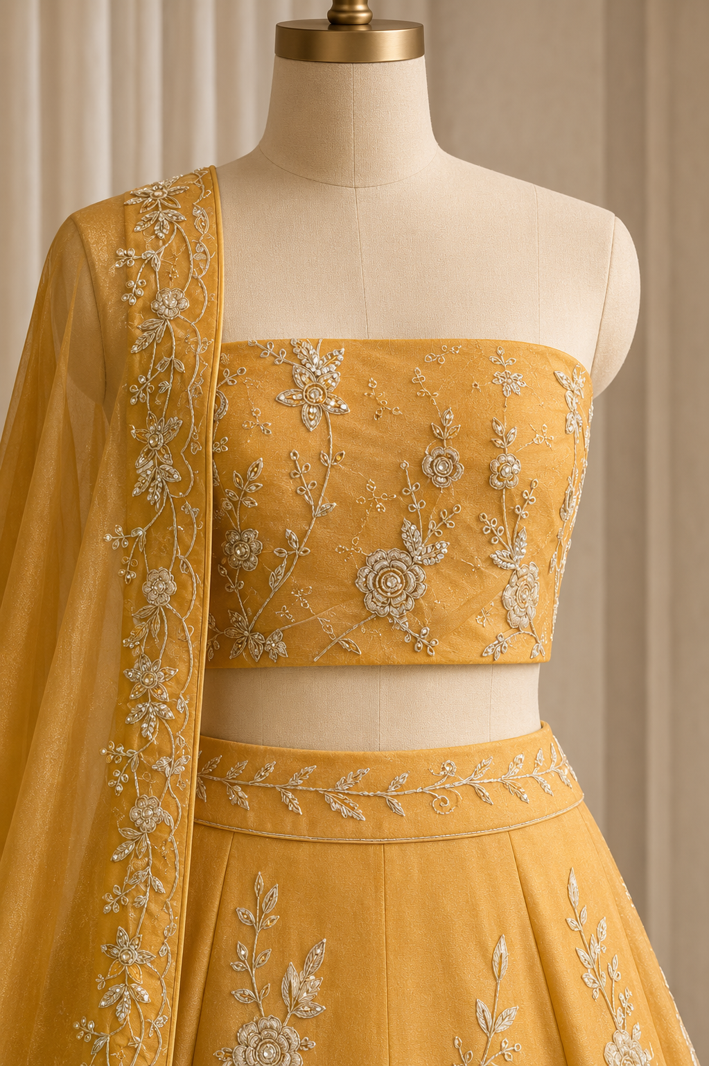First-class Tissue Silk Fabric and Peach Color Zari Work Lehenga Choli