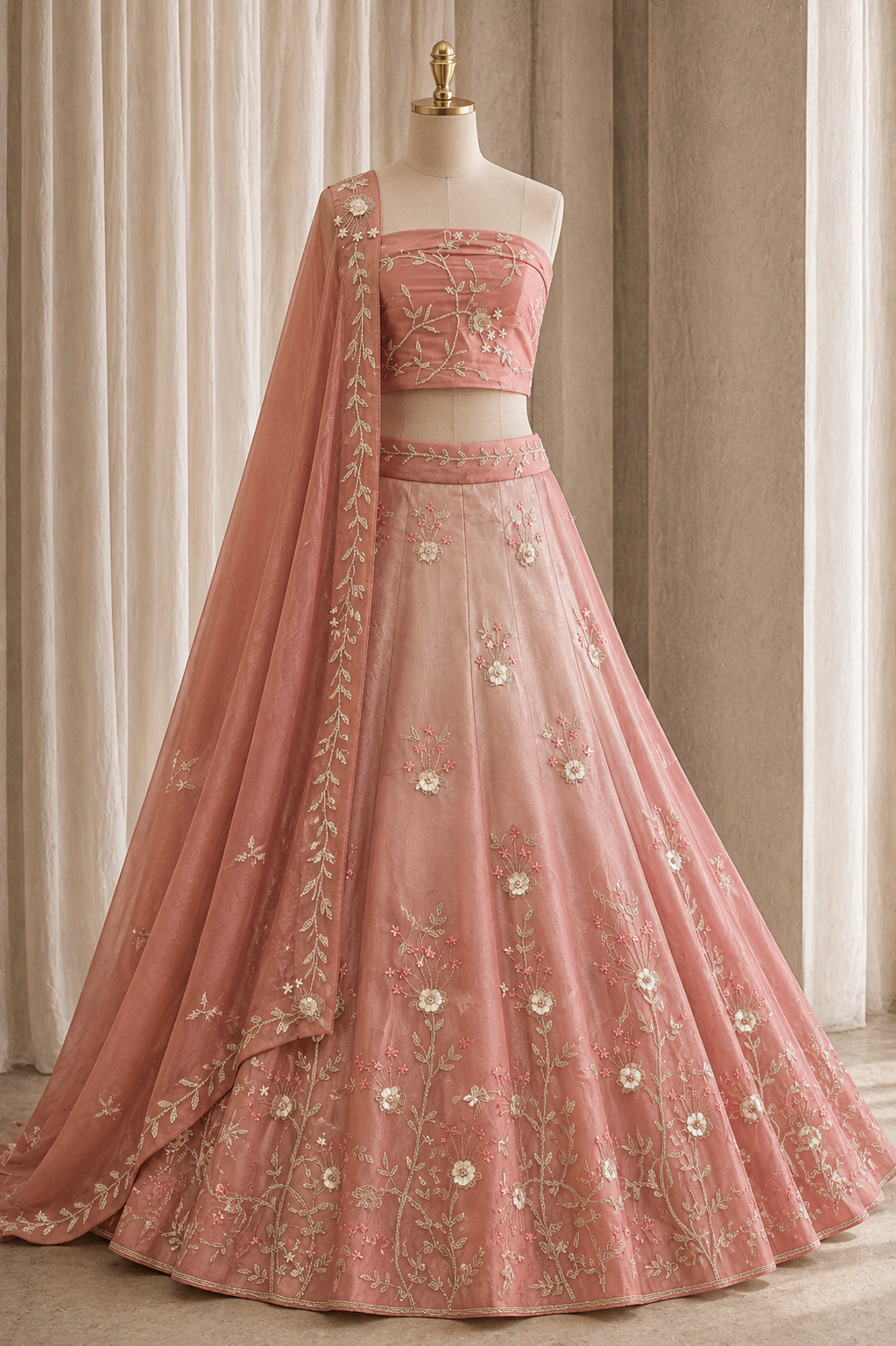 Heavenly Tissue Silk Fabric and Peach Pink Color Zari Work Lehenga Choli