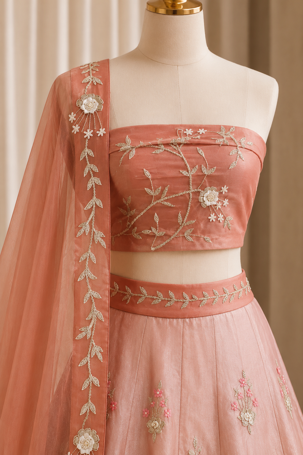 Heavenly Tissue Silk Fabric and Peach Pink Color Zari Work Lehenga Choli
