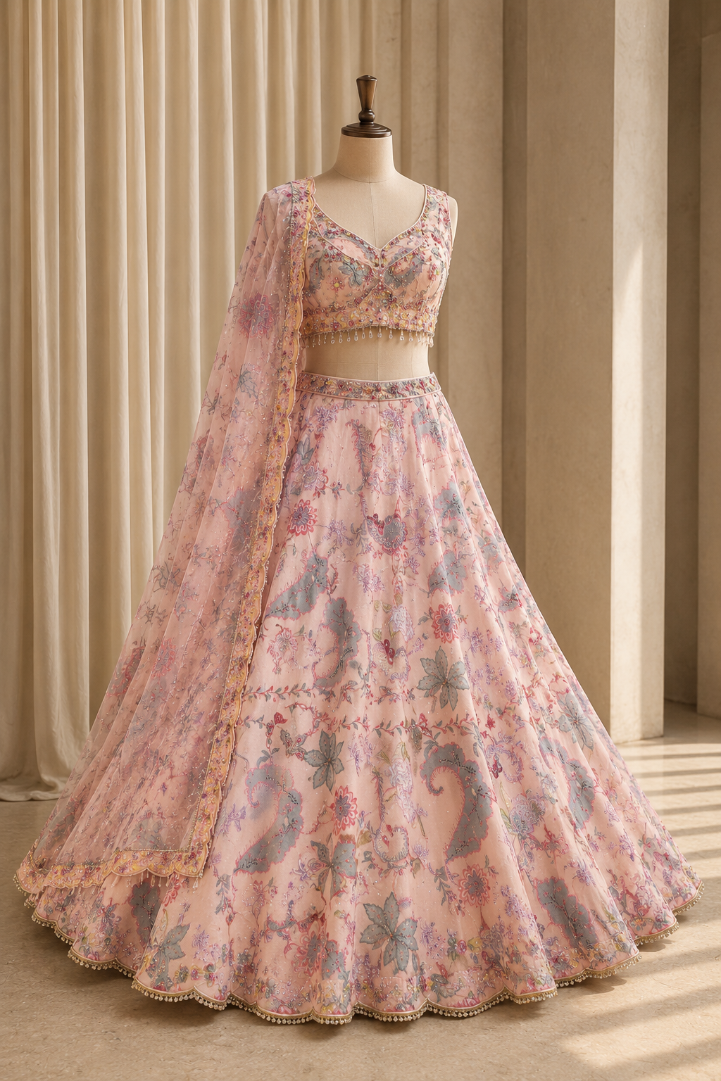 Foxy Crepe Fabric and Pink Color Digital Print PDP Style Work Lehenga Choli