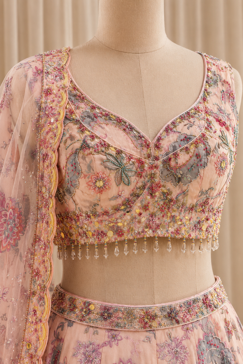 Foxy Crepe Fabric and Pink Color Digital Print PDP Style Work Lehenga Choli