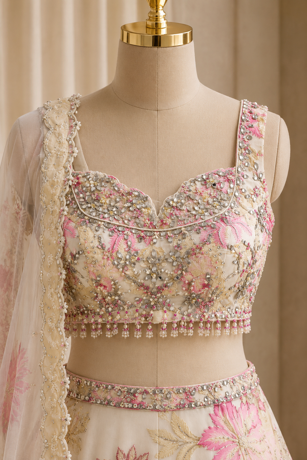 Glossy Crepe Fabric and Off White Color Digital Print Work Lehenga Choli