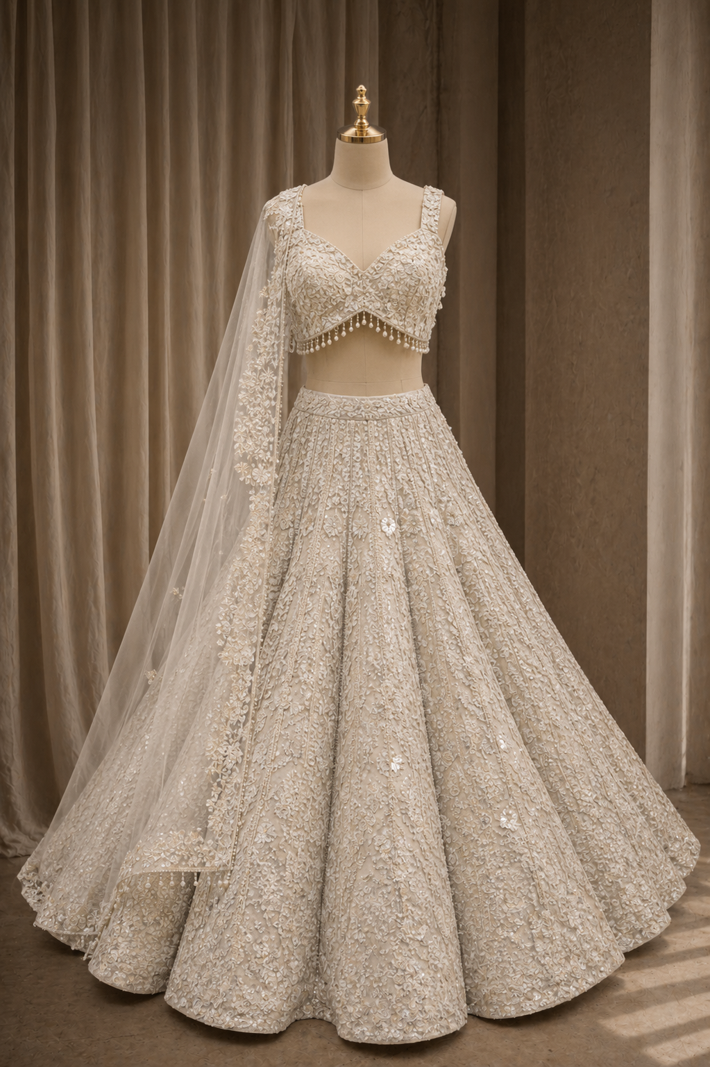Appealing Soft Net Fabric and Off White Color Diamond Work Lehenga Choli