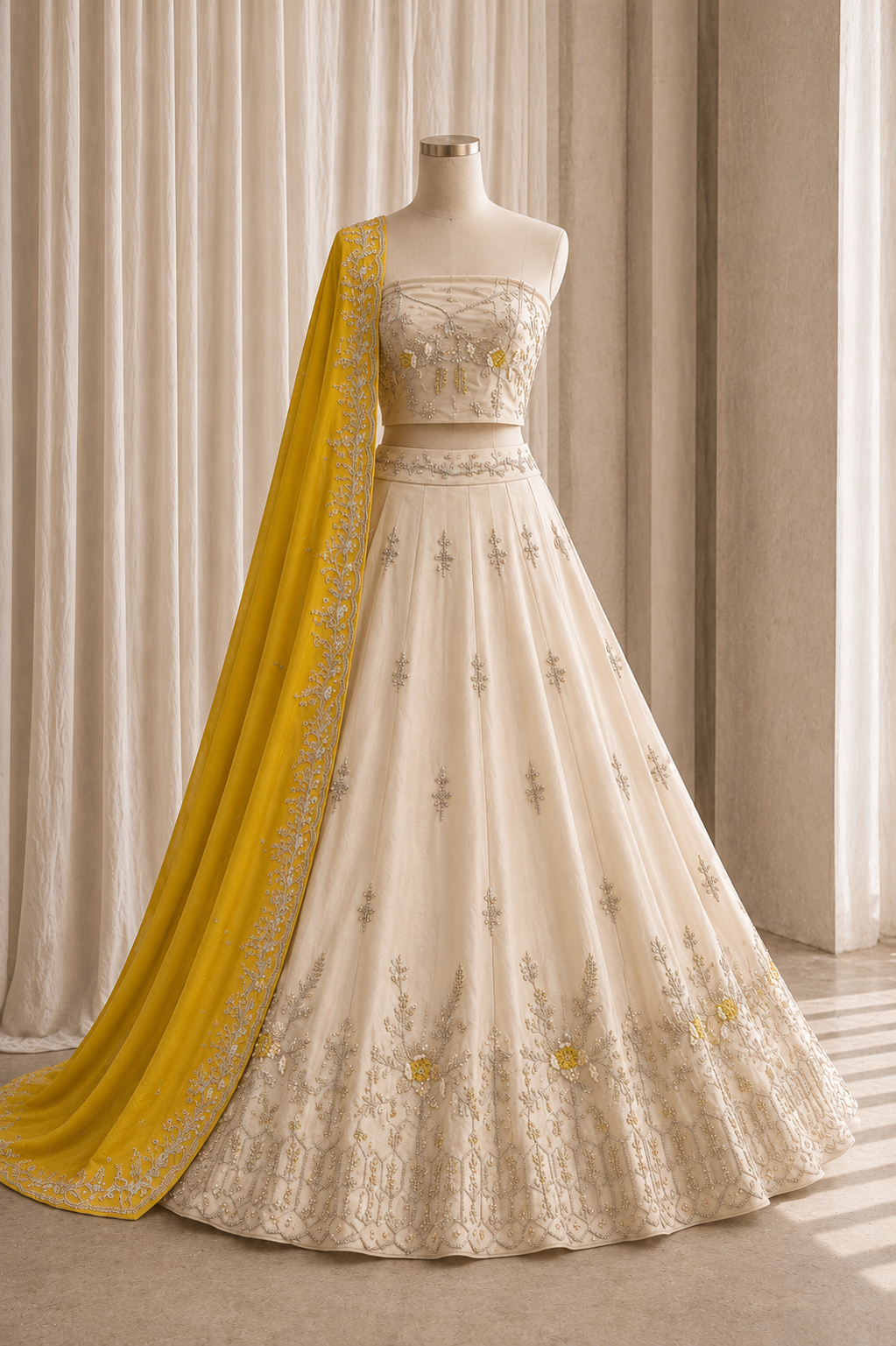 Classic Tissue Fabric and Beige Color Sequins Work Lehenga Choli