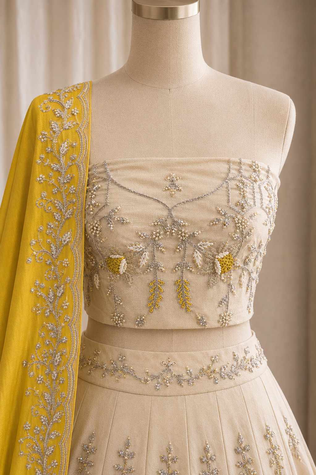 Classic Tissue Fabric and Beige Color Sequins Work Lehenga Choli